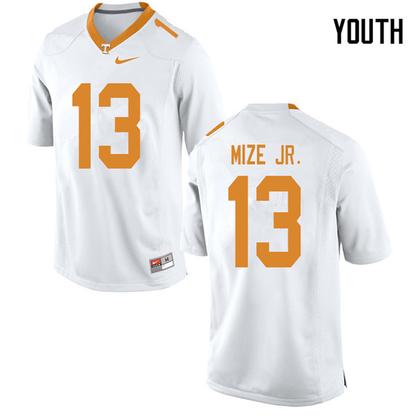 Youth #13 Richard Mize Jr. Tennessee Volunteers College Football Jerseys Sale-White